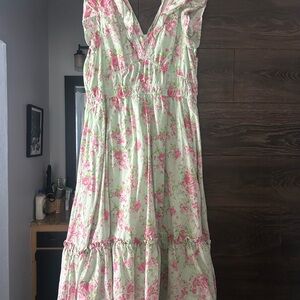 Floral Pink and Green Women's Dress